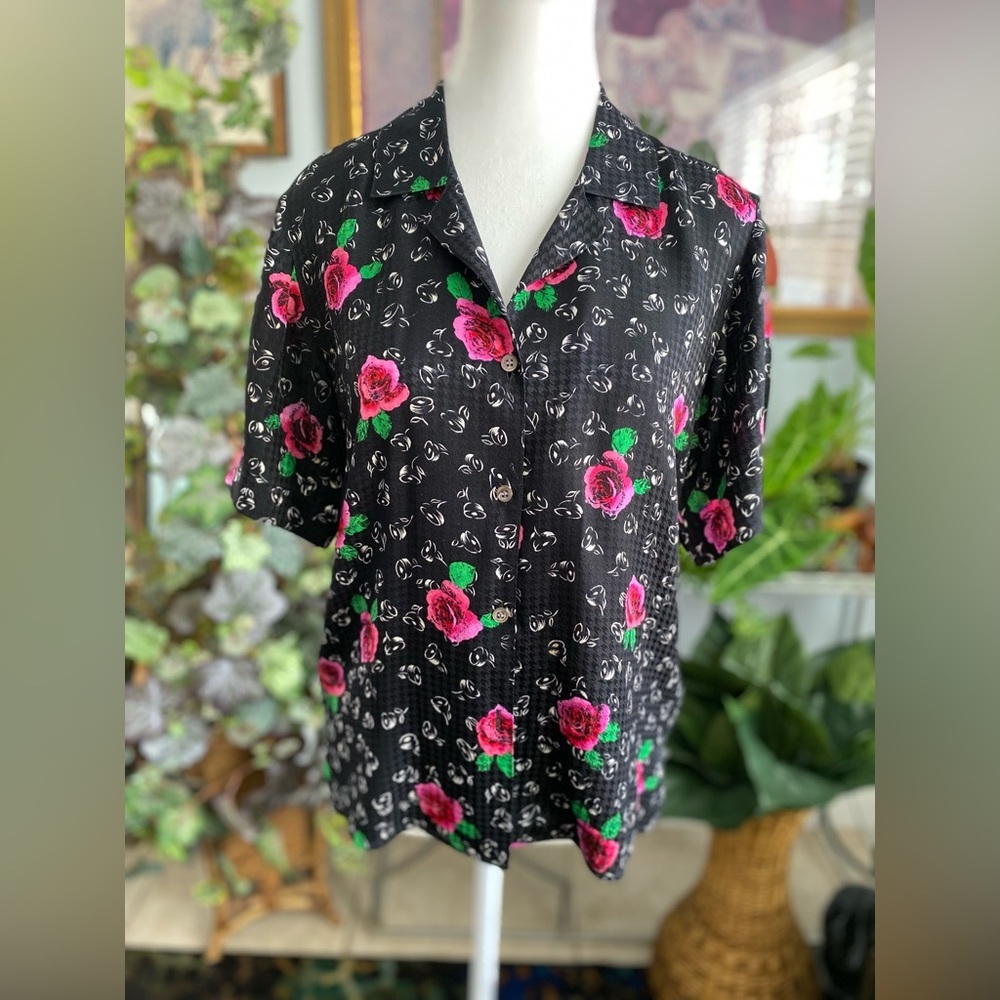 Vintage Jason Prescott Collection Silk Rose Blouse Size 6 Feminine Romantic